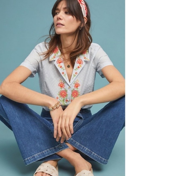 Anthropologie Tops - Anthropologie Christie Embroidered Buttondown